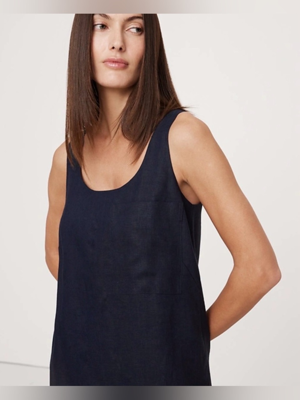 Banana Republic Large LINEN SCOOP-NECK SHIFT DRESS Navy Blue